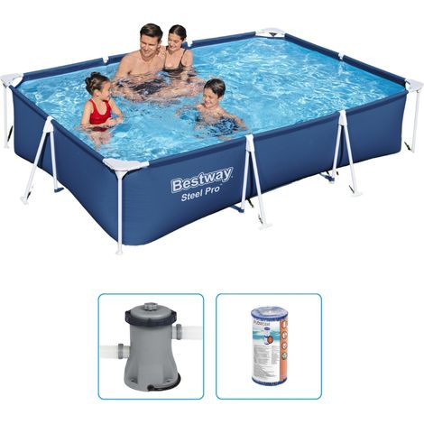 Piscine Bestway Steel Pro - 300 x 201 x 66 cm - Rectangulaire - Avec pompe de filtration (1/5)