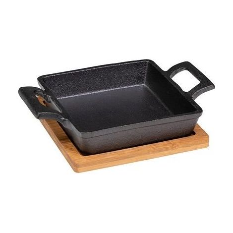 Tapas casseruola quadra 2 man. + supporto bamboo 19 x 14 cm