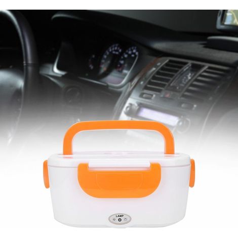 Boîte à lunch électrique portable pour voiture - Boîte à bento - Maintien au chaud et conservation des aliments - 12 V/40 W - 1,05 L - PP de qualité alimentaire - Orange - avec compartiment pour cuill (1/5)
