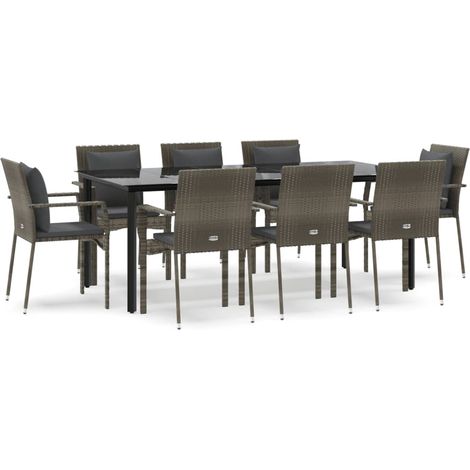Maison Exclusive - 9-tlg. Garten-Essgruppe mit Kissen Schwarz und