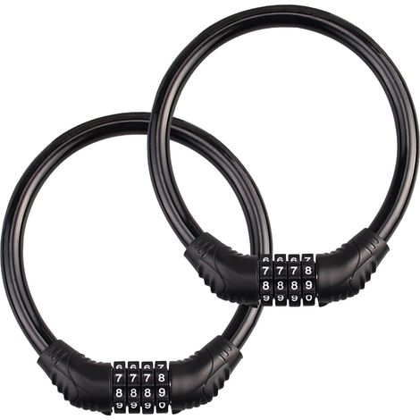 Juego de 2 candados de combinación para bicicleta - Candados de combinación - 4 dígitos - Candados de combinación - Para bicicletas de montaña, motocicletas y patinetes (1/5)