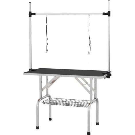 Table de toilettage pour chien pliable et hauteur réglable avec panier en filet, 107x60x170 cm, noir (1/5)
