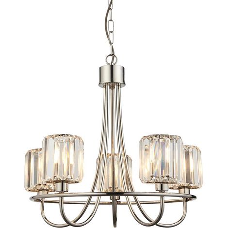 Endon Berenice Lampada a sospensione da soffitto in vetro a 5 luci con braccio multiplo in nichel brillante (1/5)