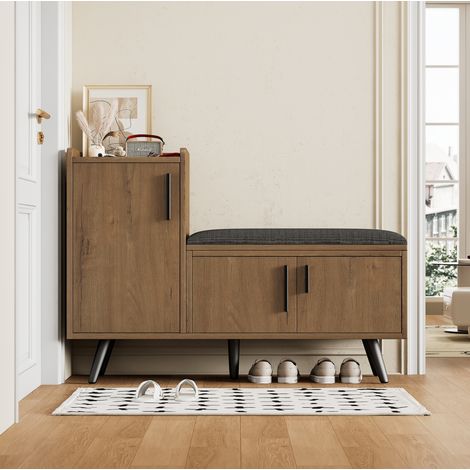 Panca portascarpe 100x34x69 cm naturale, 3 ante, truciolare, MEUBLIV (1/5)