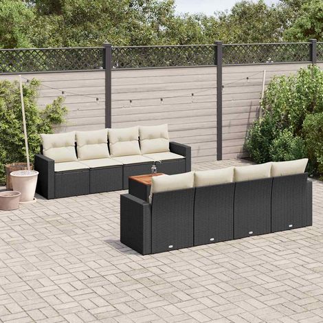 Set de sofás de jardín 8 piezas y cojines ratán sintético negro vidaXL (1/3)