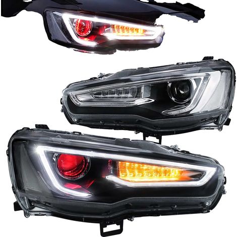 Ensemble de phares, projecteur à faisceau double, compatible avec Mitsubishi Lancer EVO X 2008-2017, montage direct à visser, Blanc avec œil de démon, Conduite à gauche-c (1/2)