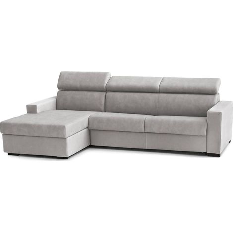 Talamo Italia - Divano letto con penisola Alibabah, Sofà con penisola contenitore Sinistra, Braccioli standard, 100% Made in Italy, Cm 280x95h85, Grigio