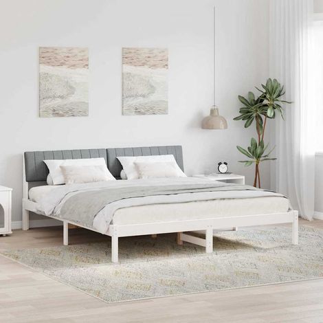 Cadre de lit avec tête de lit-Structure de lit avec panneau de lit Blanc et gris clair 180 x 200 cm 875892 (1/5)