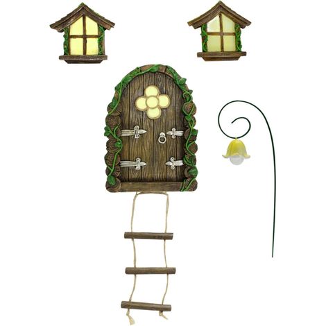 JSSEVN - Puerta y ventana de hadas que brillan en el jardín, decoración de jardín, resina resistente a la intemperie para troncos y tocones de árboles. (1/5)