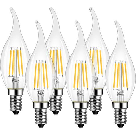 MINKUROW E14 Vela Led, 470 Lm, Blanco Cálido 2700 K, Reemplaza 40 W, No Regulable, Filamento Clásico En Forma De Vela, Transparente (Pack De 6) [Clase De Eficiencia Energética A+] (1/5)