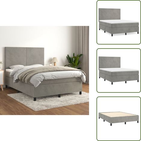 Boxspringbett mit Matratze Hellgrau 140x200 cm Samt - Boxspringbett - Samtbett - Doppelbett - Hochwertige Matratze - Liegekomfort (1/5)