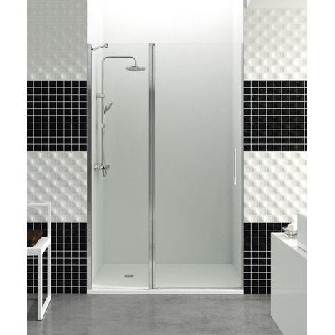 OPEN parete doccia con pannello fisso e porta a battente con chiusura magnetica a muro, larghezza 90 cm, profili cromati, vetro trasparente, braccio di sostegno regolabile, pannello fisso + porta 20+7 (1/5)