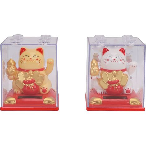 Bras ondulé de bienvenue chat porte-bonheur, 3.15 pouces, à énergie solaire, pour tableau de bord de voiture, fenêtre, décor de Restaurant, maison, 2 pièces (1/5)