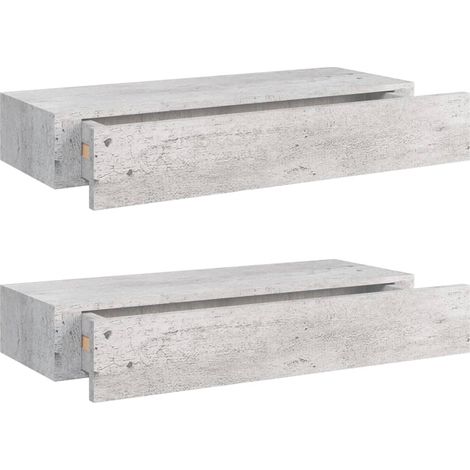 Étagères à tiroir murales 2 pcs Gris béton 60x23,5x10 MDF (1/5)