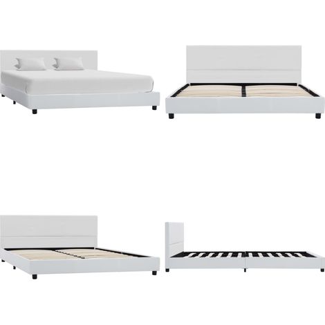 Bettgestell Weiß Kunstleder 140x200 cm - Bettgestell MDF - Kunstlederbett (1/5)