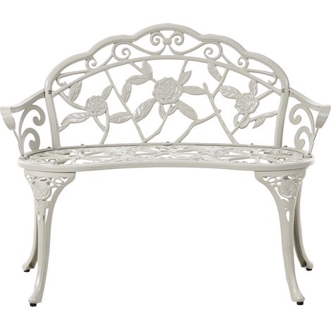 Banco de jardín vintage exterior de metal aluminio 2 plazas con reposabrazos blanco Piura