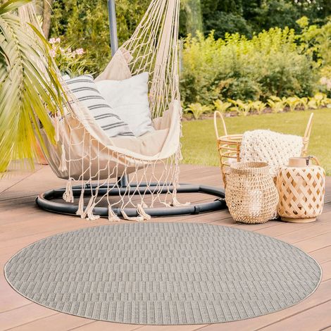 Tapis pour balcon, jardin et salon, motif bohème scandinave, uni, moderne 200 cm x 200 cm x 4 mm, Beige 5, kreisförmig (1/5)