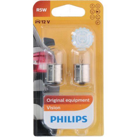 Lot de 2 ampoules (R5W) 12 V BA15S 5 W sous blister, lumière blanche — Philips