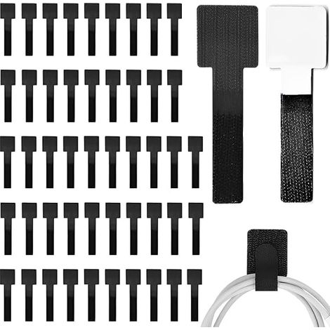 Bridas adhesivas de velcro para cables, paquete de 50 unidades, reutilizables, de color negro. (1/4)