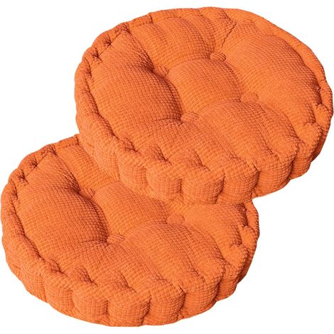 Lot de 2 coussins de sol ronds - 40 x 40 cm - Rembourrage en coton épais - Pour l'intérieur et l'extérieur - Rouge orange