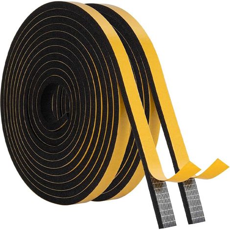 2 Rouleaux Joint Fenêtre Isolation Joint Mousse Adhésif (6mmx 3mm) x 10m Joint Caoutchouc pour Calfeutrage et Protection Meuble, Joint Multiusage d'Isolation Phonique pour Porte Entrée, Noir (1/5)