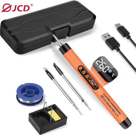 (Orange) Fer à souder sans fil, température réglable 300-450℃, interface Type-C, batterie 1000mAh, outil de soudage intelligent. (1/5)