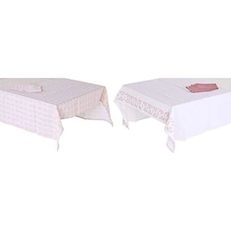 Tischdecke und Servietten - DKD HOME DECOR - 150 x 150 cm - Rosa - Weiß - 2 Einheiten