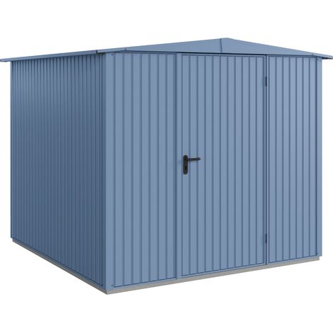 Hörmann Metall-Gerätehaus Berry Classic mit Satteldach Typ 2, 259 x 248 cm, taubenblau, 6,4 m², 1-flüglige Tür (1/5)