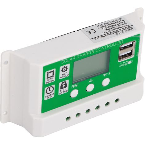 Contrôleur solaire PWM à identification automatique, chargeur solaire double port USB avec câble PV pour usage domestique 24 V 12 V 30 A (1/5)