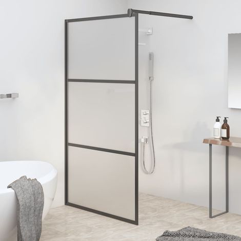 Paroi de douche 115x195 cm Verre ESG dépoli Noir (1/5)