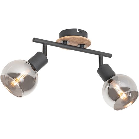 QAZQA Faretto da soffitto/parete vidro - Moderno - Vetro,Acciaio,Legno - Grigio/Nero/Marrone - Oblungo Max. 2 x Watt