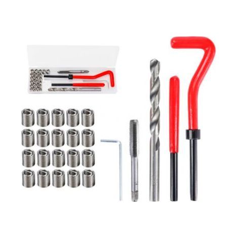 Kit de Réparation de Filetage M6, 25 Pièces, Inserts Métalliques, Clé, Foret HSS et Taraud pour Réparation Facile (1/5)