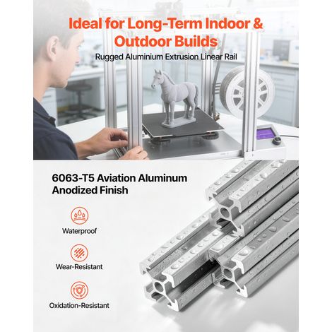 Profilé Aluminium Extrudé 2020 10 PCS Profilé Alu Anodisé 1220 mm Rainure en T Standard Européen pour Châssis d'Imprimante 3D, Mach… (1/5)