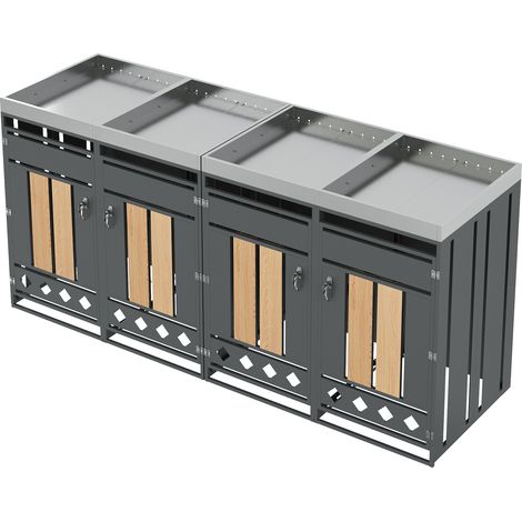 Armoire de rangement extérieur en acier galvanisé avec 4 compartiments, portes verrouillables et bac à plantes intégré, finition imitation bois (1/5)
