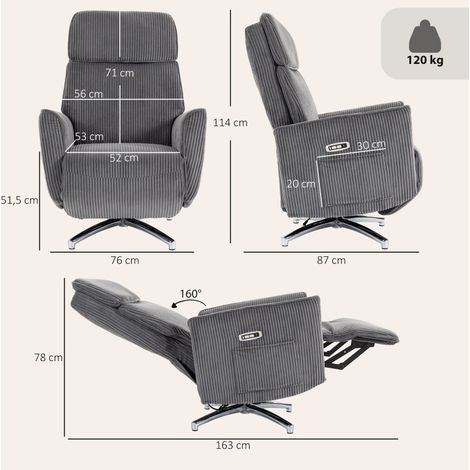 Poltrona relax elettrica girevole in poliestere grigio OKMYHOME (1/2)
