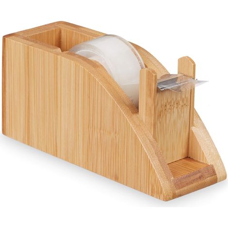 Dévidoir Bureau Bambou, Distributeur de Bande adhésif Rouleau de 25 mm, Bricolage, Naturel, métal, Nature, Taille Unique (1/5)