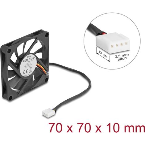 Delock Ventilador axial de 12 V de corriente continua, 70 x 70 x 10 mm negro