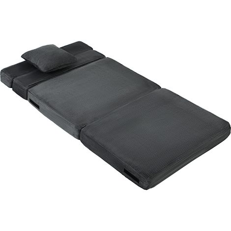2-i-1 Boneless Cloud Fauteuil de sol sans armature, canapé-lit pliable en velours côtelé avec coussin lombaire, gris foncé (1/5)