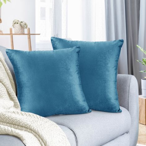 Samtkissenbezüge, einfarbig, quadratisch, weiche Dekokissenbezüge, geeignet für Sofas, 45,7 x 45,7 cm, blaues Paradies, 2er-Pack.