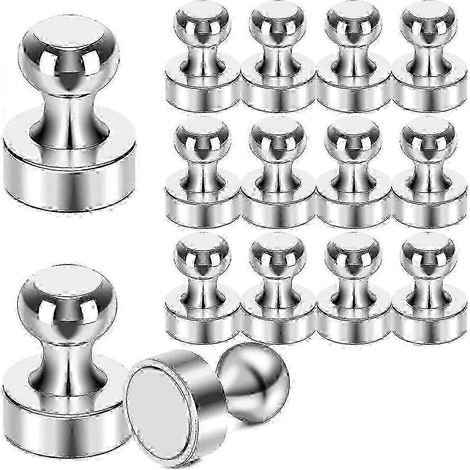 Lot de 15 crochets magnétiques ultra-résistants pour tableau blanc, réfrigérateur et bureau - Métal argenté (1/5)