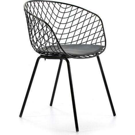 Chaise avec accoudoirs métal et coussin simili cuir noir Ram