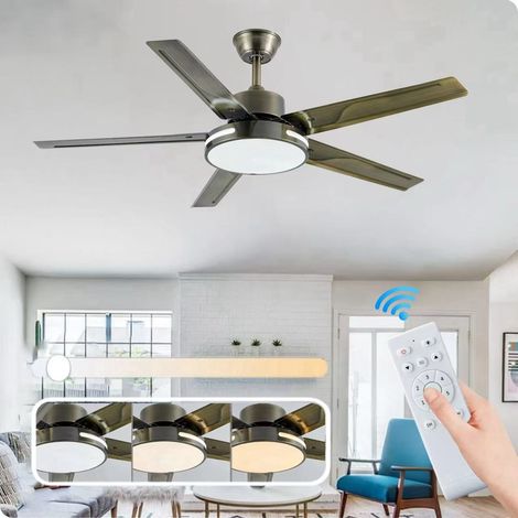 Ventilateur de plafond avec lumière LED, fonctionnement silencieux, télécommande, diamètre 52 pouces, réversible, convient au salon et à la chambre. (1/5)