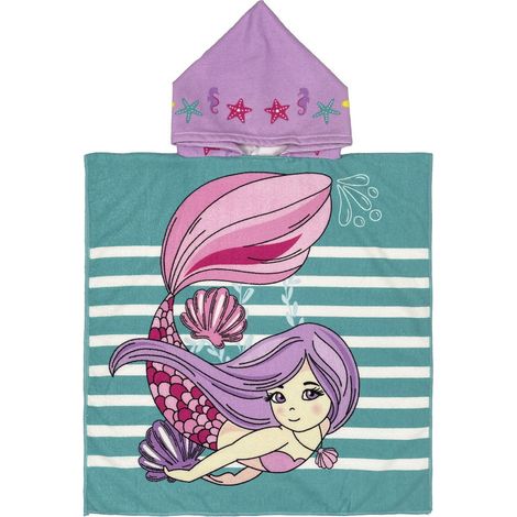 Serviette de bain enfant, poncho de plage à capuche, cape de bain ultra douce pour filles et garçons de 6 à 14 ans, motif coquillage et sirène.