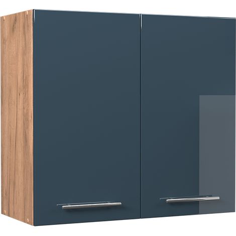 Armario de pared Fame-Line, Azul oscuro alto brillo/Roble dorado, 80 cm, Vicco (1/5)