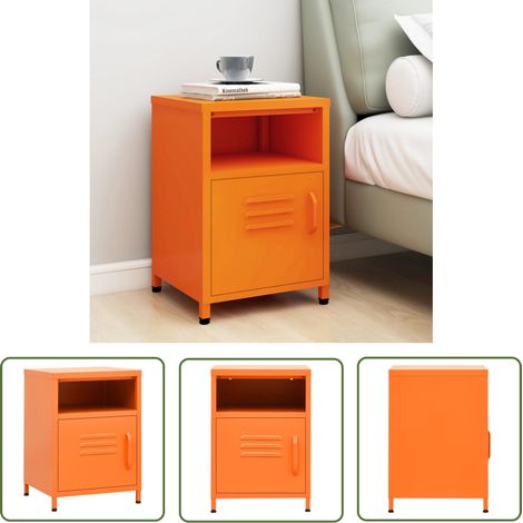 The Living Store Table de chevet Orange 35x35x51 cm Acier - Table De Chevet - Meuble De Chambre - Table D'appoint - Table Orange - Table En Acier (1/5)
