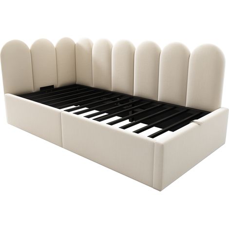 Letto da giorno con contenitore 90x190 cm in velluto beige con rete a doghe in metallo MODENUIT (1/5)