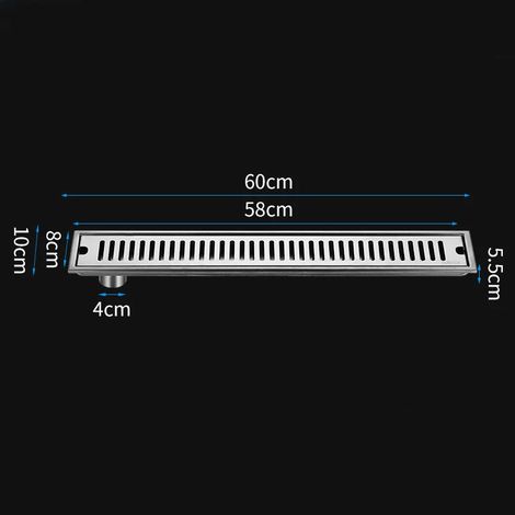 (10x60cm Side)Bathroom Silver Shower 10cm Wide Floor Drain Sus 304 Stainless Steel Large Displacement Deodorant Anti-rust Floor Drain (1/4)