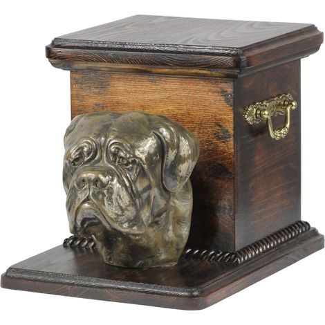 Dogue de Bordeaux, Mastiff français - une urne funéraire pour chien avec une statuette, une urne élégante et unique ornée d'un buste de chien, signée Art-Dog. (1/5)