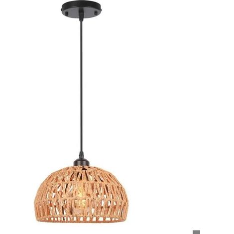 Lustre Suspension Tressée,Lampe Luminaire Retro en Corde de Papier Plafonnier Vintage pour Salon Chambre Balcon (1/5)
