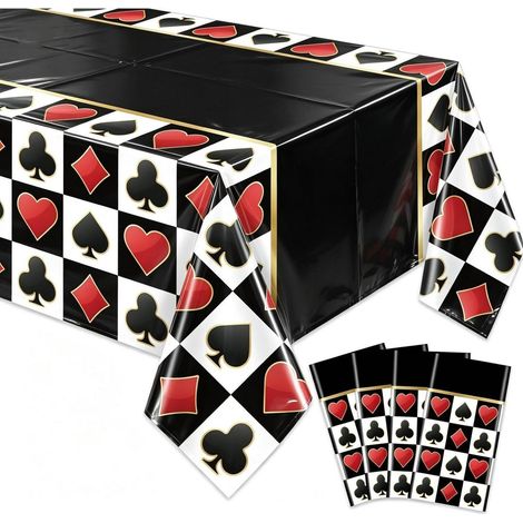 4er Set Casino Tischdecken, rechteckig, Poker-Thema, wasserabweisend, 130x220 cm